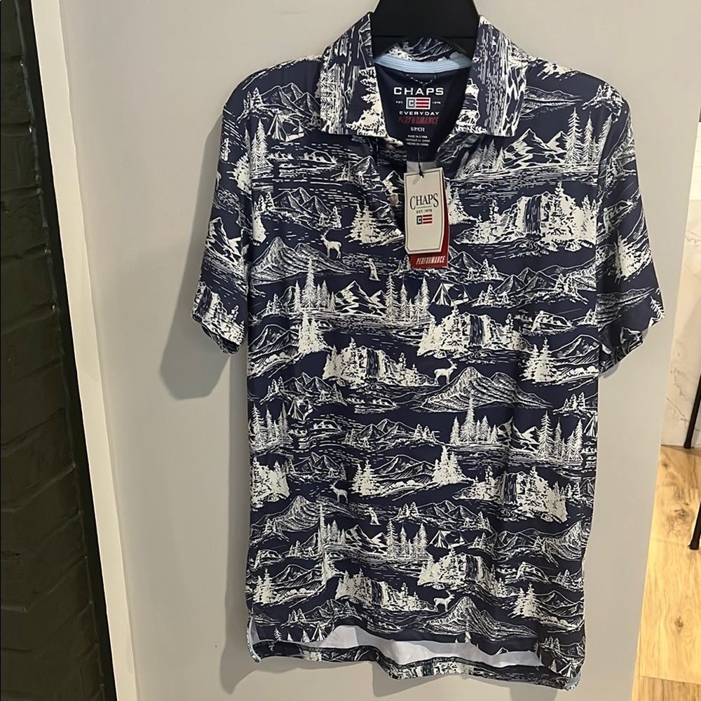Chaps Men's Navy Scenic Print Polo Shirt